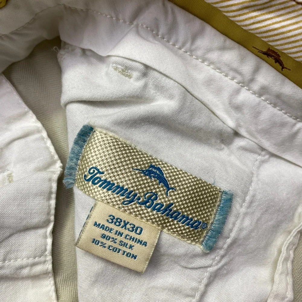 Tommy Bahama Khaki Herringbone Straight Leg Casual Dress Pant Men Sz 38 Fits 37
